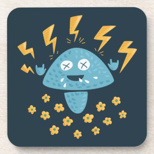Funny Cartoon Heavy Metal Music Mushroom Coaster
