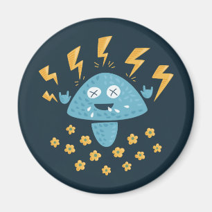 Funny Cartoon Heavy Metal Music Mushroom Magnet