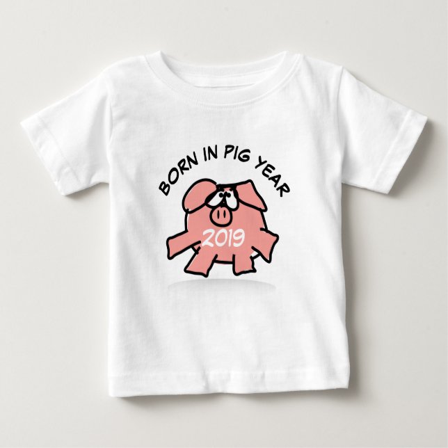 Funny Cartoon Illustration Pink Pig  2019 Baby Tee (Front)