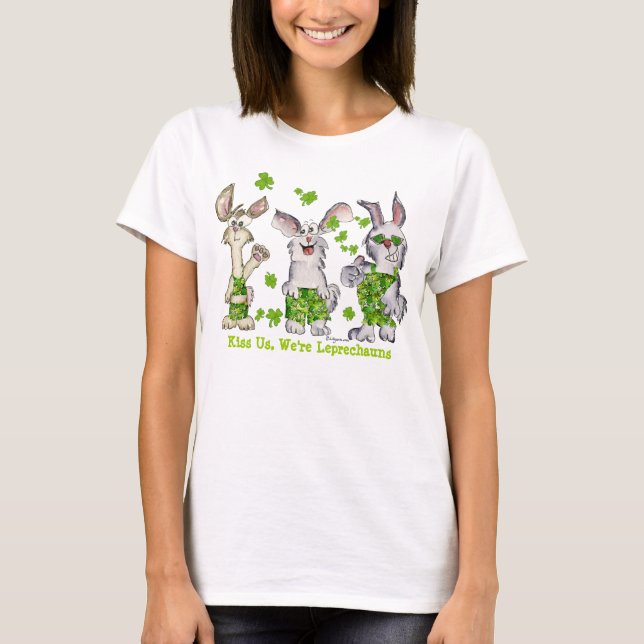 Funny Cartoon Irish Shamrock Leprechauns T Shirts (Front)