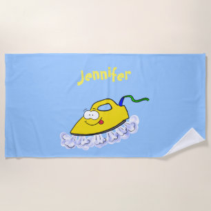 Funny cartoon iron laundry illustration beach towel