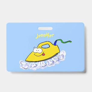 Funny cartoon iron laundry illustration ID badge