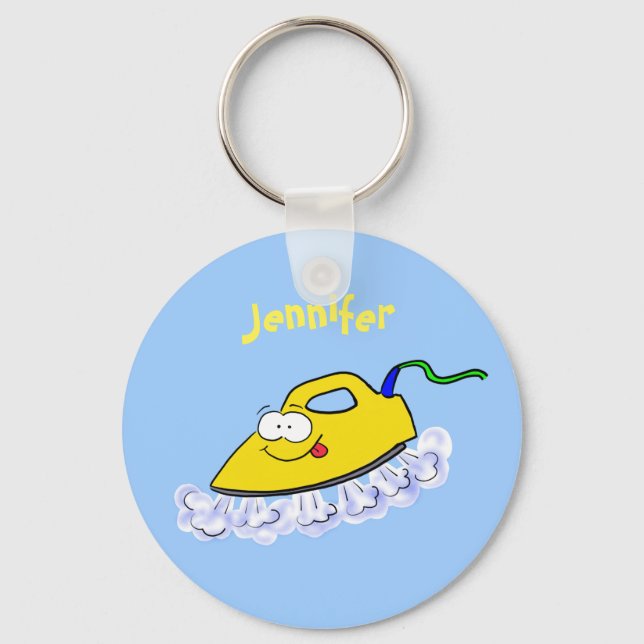 Funny cartoon iron laundry illustration key ring (Front)
