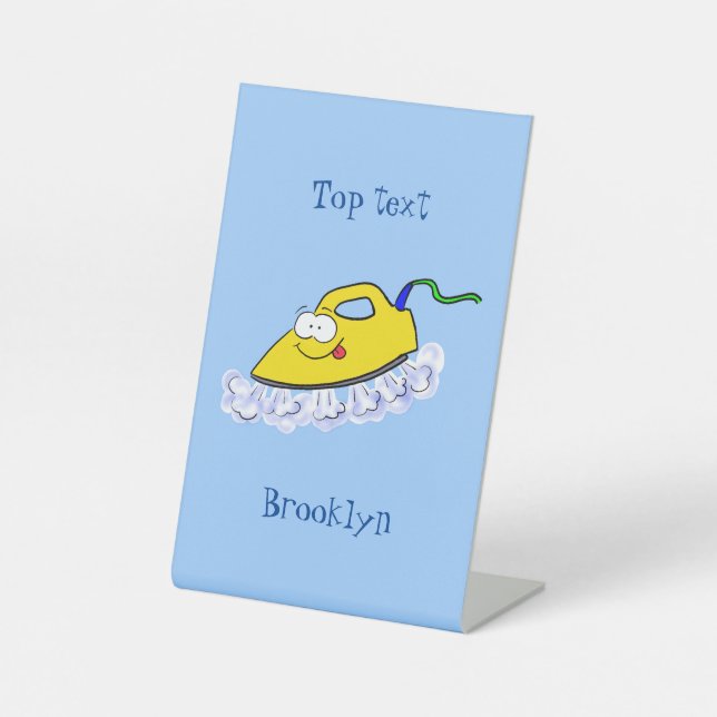 Funny cartoon iron laundry illustration  pedestal sign (Front)