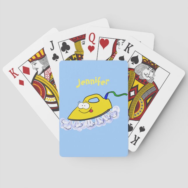 Funny cartoon iron laundry illustration playing cards (Back)