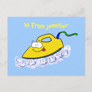 Funny cartoon iron laundry illustration postcard