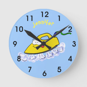 Funny cartoon iron laundry illustration round clock