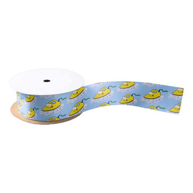 Funny cartoon iron laundry illustration satin ribbon (Spool)