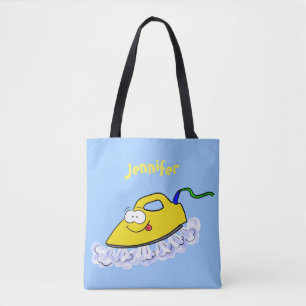 Funny cartoon iron laundry illustration tote bag