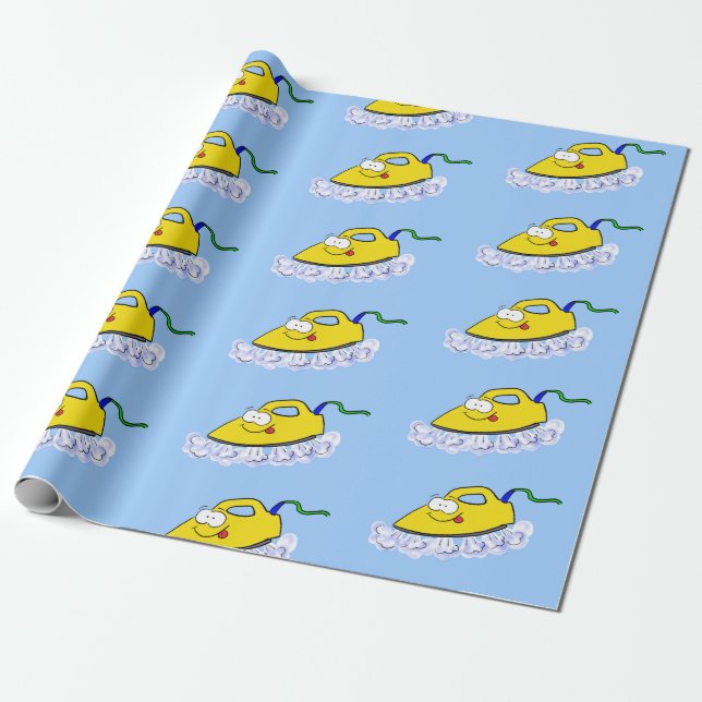 Funny cartoon iron laundry illustration wrapping paper (Unrolled)