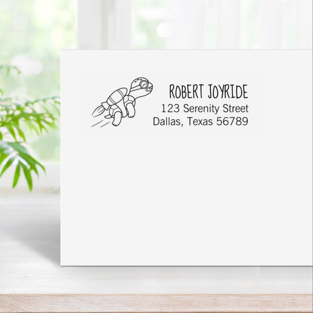 Funny Cartoon Jetpack Turtle Address Rubber Stamp (Creator Uploaded)