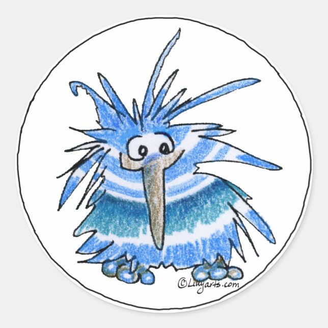 Funny Cartoon Kiwi Bird 5 Round Sticker (Front)