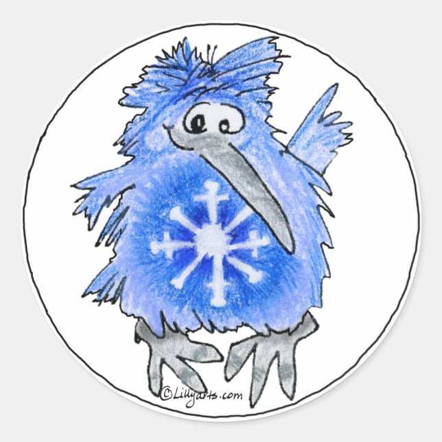 Funny Cartoon Kiwi Bird 6 Round Sticker (Front)
