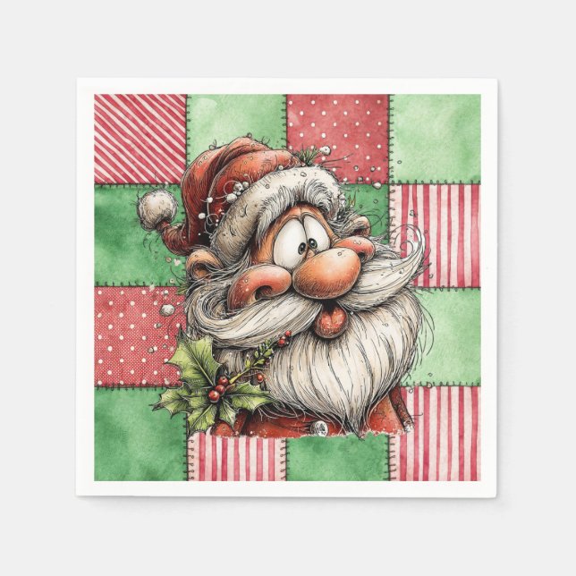 Funny Cartoon Laughing Santa Napkin (Front)