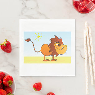 Funny Cartoon Lion in the Sun Safari Animal Napkin
