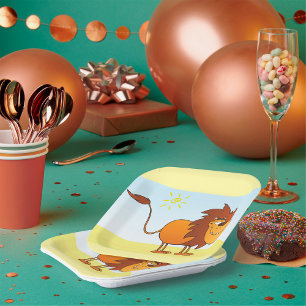 Funny Cartoon Lion in the Sun Safari Animal Paper Plate