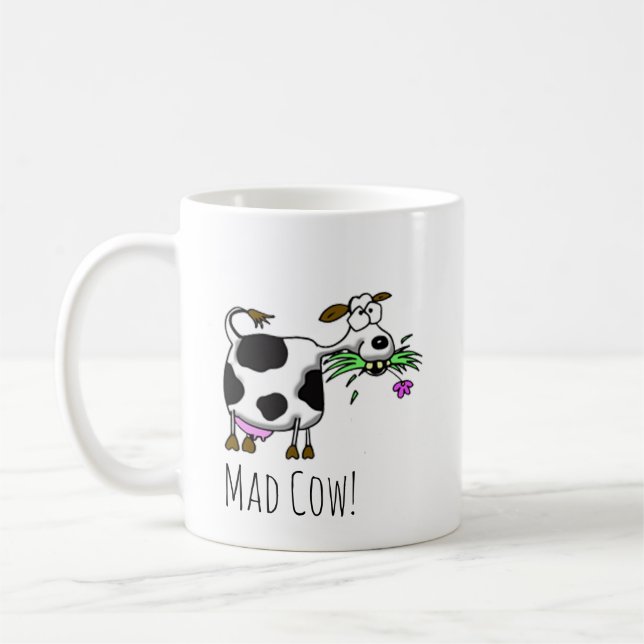 Funny Cartoon Mad Cow Mug- personalise it! Coffee  Mug (Left)