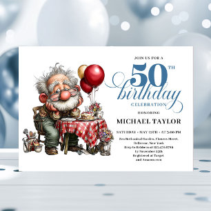 Funny Cartoon Man 50th Party Milestone Invite