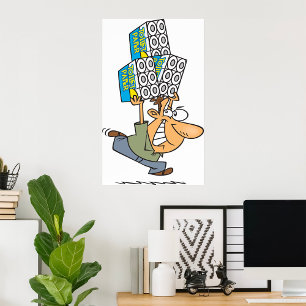 Funny Cartoon Man Panic Buying Toilet Paper Poster