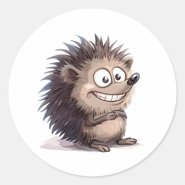Funny Cartoon Modern Simply Classic Hedgehog  Round Sticker (Front)
