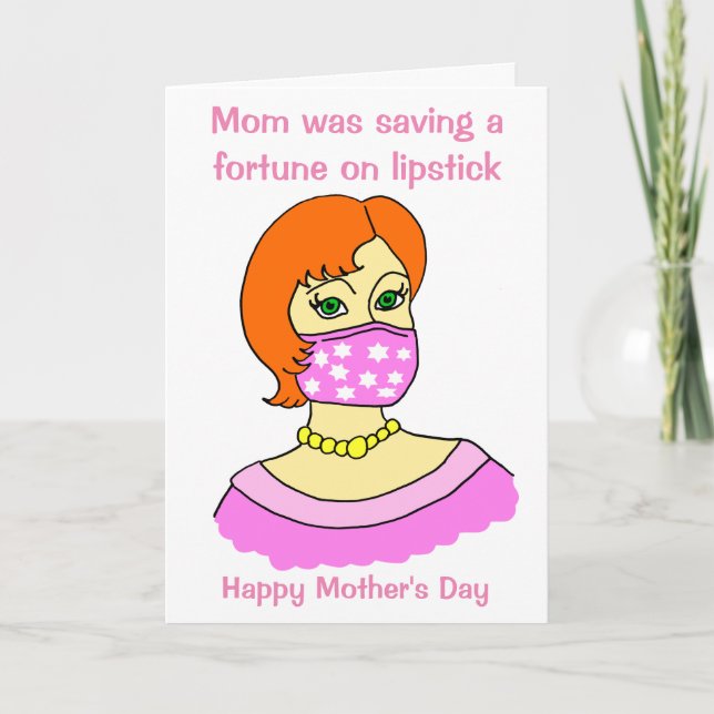 Funny Cartoon Mom Face Mask Lipstick Red Mother's Card (Front)