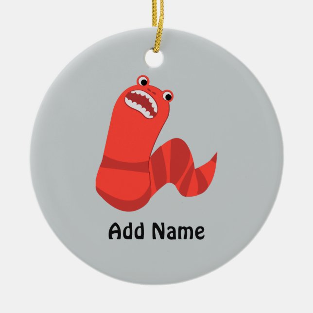 Funny Cartoon Mongolian Death Worm Ceramic Ornament (Front)