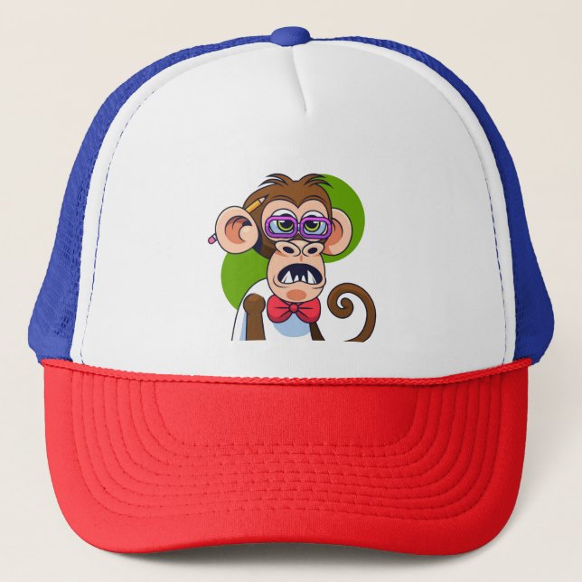 Funny Cartoon Monkey Character Illustration Trucker Hat (Front)
