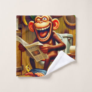 Funny Cartoon Monkey on Toilet  Wash Cloth