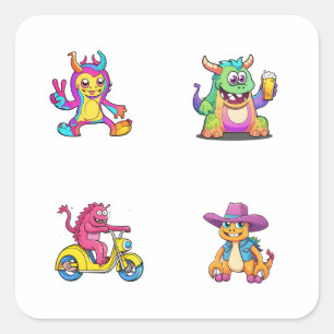 Funny Cartoon Monster 4 Pack Stickers