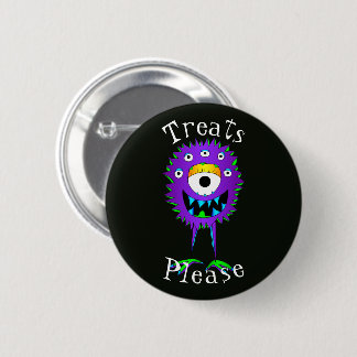 Funny, Cartoon Monster, Halloween "Treats Please" 6 Cm Round Badge