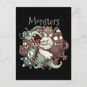 Funny Cartoon Monsters Group Design Postcard