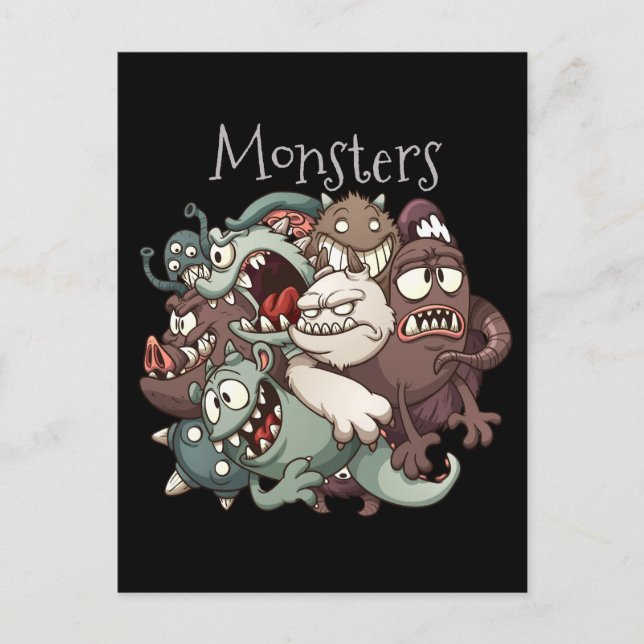 Funny Cartoon Monsters Group Design Postcard (Front)
