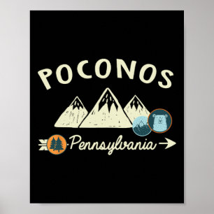 Funny Cartoon Mountain Hiking Patches Poconos Penn Poster