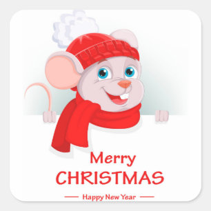 Funny Cartoon Mouse Square Sticker