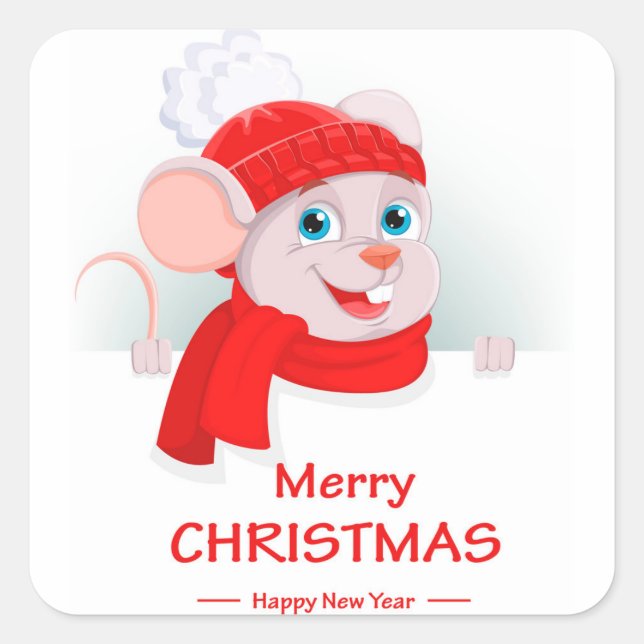 Funny Cartoon Mouse Square Sticker (Front)