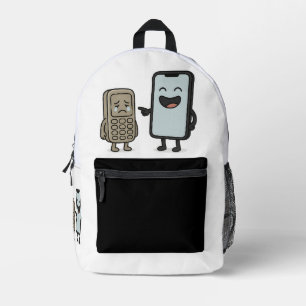  Funny Cartoon _ New Smartphone vs Old Phone Printed Backpack