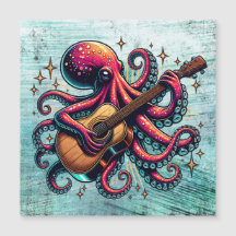 Funny Cartoon Octopus Playing Guitar