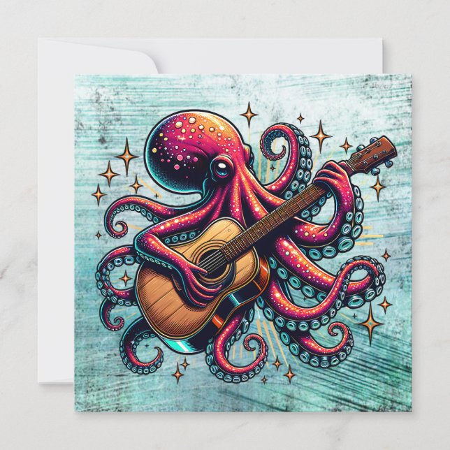 Funny Cartoon Octopus Playing Guitar (Front)
