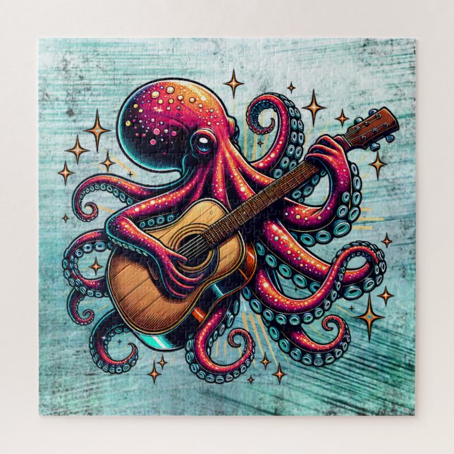Funny Cartoon Octopus Playing Guitar Jigsaw Puzzle (Vertical)
