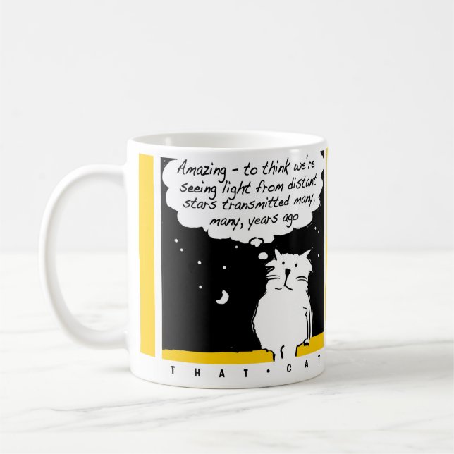 Funny cartoon of Cat Looking at the Stars Coffee Mug (Left)
