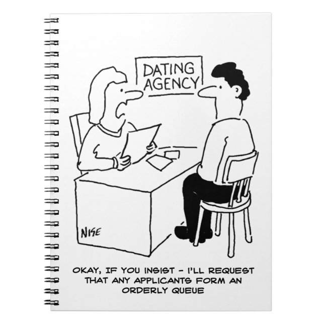 Funny Cartoon of Man at a Dating Agency Notebook (Front)