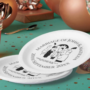 Funny Cartoon on a Wedding Day Wedding Reception Paper Plate