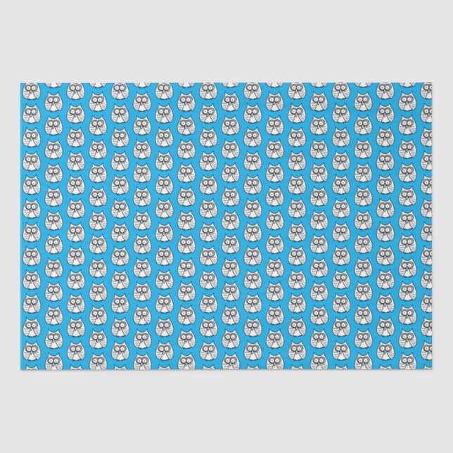 Funny Cartoon Owls Blue Background Tissue Paper (Front)