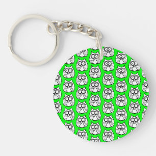Funny Cartoon Owls Halloween Green Key Ring