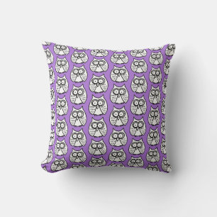 Funny Cartoon Owls Halloween Purple Cushion