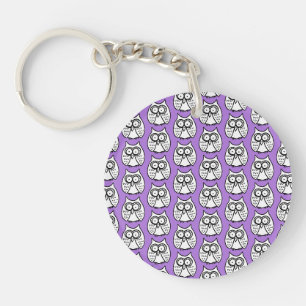 Funny Cartoon Owls Halloween Purple Key Ring