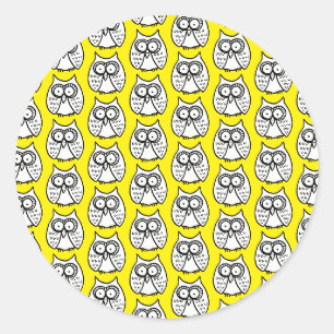 Funny Cartoon Owls Yellow Classic Round Sticker