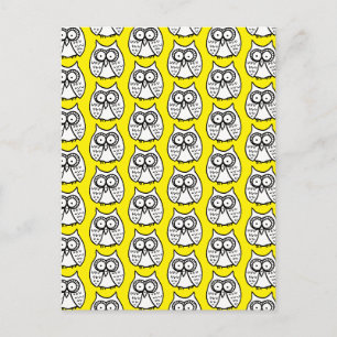 Funny Cartoon Owls Yellow Postcard