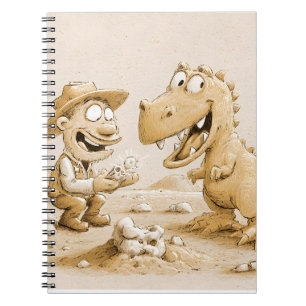 Funny Cartoon Paleontologist and Dinosaur Art Notebook