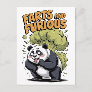 Funny Cartoon Panda makes a Fart on a Holiday Postcard